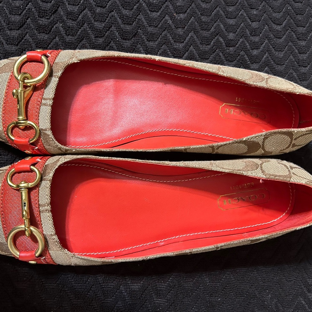 Coach Red and Brown Signature Loafers